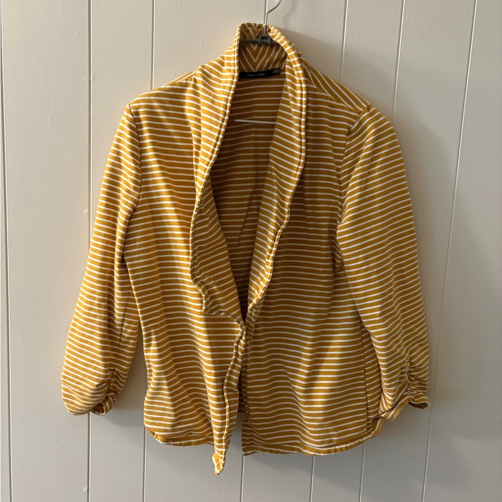 Doe & Rae Yellow Striped Cardigan women’s large cozy sweater work office fall